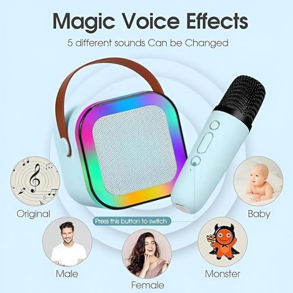 🎤 K12 Wireless Audio Microphone Bluetooth Karaoke Speaker – Portable Stereo Sound System with Dual Mics (Random Color)