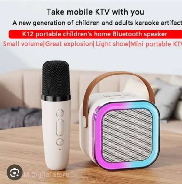 🎤 K12 Wireless Audio Microphone Bluetooth Karaoke Speaker – Portable Stereo Sound System with Dual Mics (Random Color)