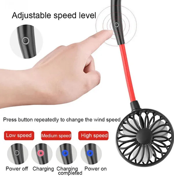 Neck Fan – Hands-Free Wearable Mini Sports Fan with 3-Speed Adjustment – Rechargeable Hanging Personal Cooling Fan for Outdoor & Indoor Use – Random Color