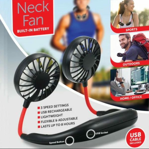 Neck Fan – Hands-Free Wearable Mini Sports Fan with 3-Speed Adjustment – Rechargeable Hanging Personal Cooling Fan for Outdoor & Indoor Use – Random Color