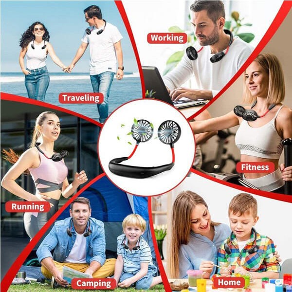 Neck Fan – Hands-Free Wearable Mini Sports Fan with 3-Speed Adjustment – Rechargeable Hanging Personal Cooling Fan for Outdoor & Indoor Use – Random Color