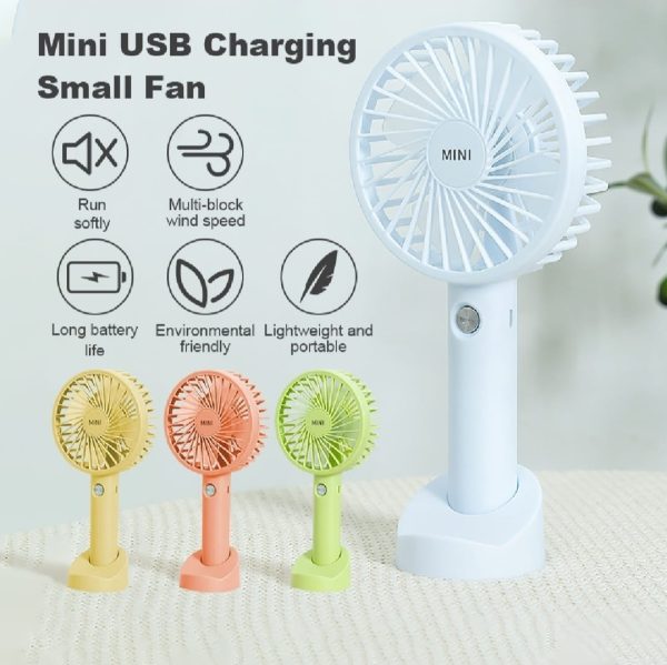 Portable USB Rechargeable Handheld Mini Fan – 3-Speed Strong Wind Electric Cooling Fan for Travel, Office & Outdoor Use – Compact & Lightweight – Random Color