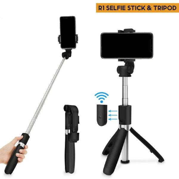 📸 R1s Selfie Stick Tripod with Bluetooth Remote & Built-in Light – 3-in-1 Wireless Selfie Stick Compatible with All Smartphones