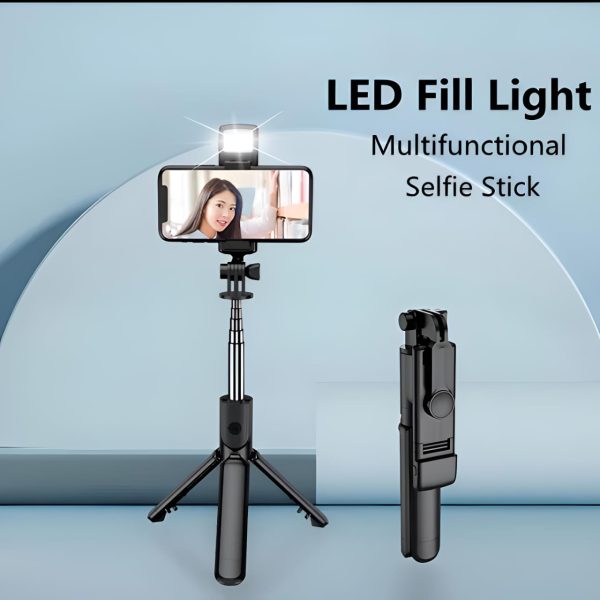 📸 R1s Selfie Stick Tripod with Bluetooth Remote & Built-in Light – 3-in-1 Wireless Selfie Stick Compatible with All Smartphones