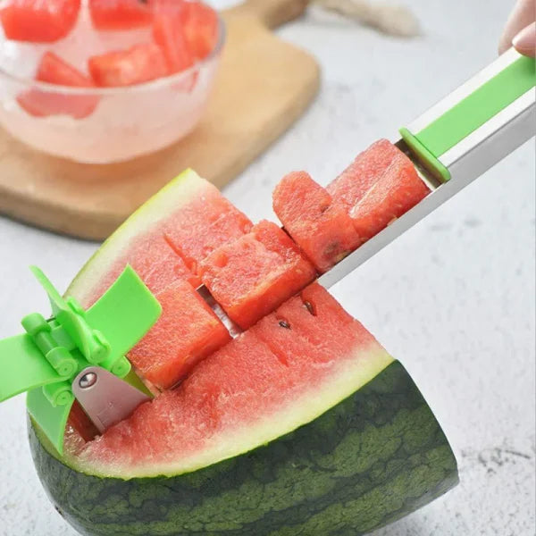 ๐ Windmill Watermelon Cube Cutter โ ๐ Stainless Steel Watermelon Slicer with Cutting Wheel โ ๐ฝ๏ธ Fruit Corer Knife for Melons & Salad Prep โ ๐ ๏ธ Easy Kitchen Gadget