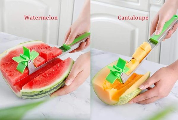 ๐ Windmill Watermelon Cube Cutter โ ๐ Stainless Steel Watermelon Slicer with Cutting Wheel โ ๐ฝ๏ธ Fruit Corer Knife for Melons & Salad Prep โ ๐ ๏ธ Easy Kitchen Gadget