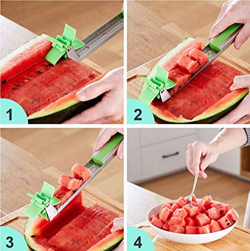 ๐ Windmill Watermelon Cube Cutter โ ๐ Stainless Steel Watermelon Slicer with Cutting Wheel โ ๐ฝ๏ธ Fruit Corer Knife for Melons & Salad Prep โ ๐ ๏ธ Easy Kitchen Gadget