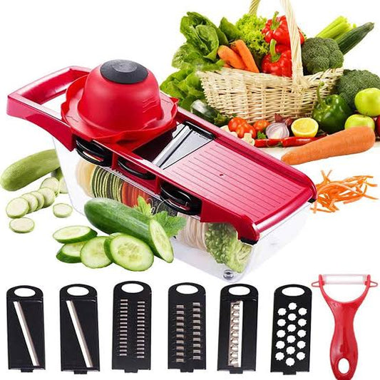 🔪 10-in-1 Mandolin Slicer & Vegetable Cutter – Manual Kitchen Tool with Stainless Steel Blades for Slicing, Grating, Peeling & More – Red Color