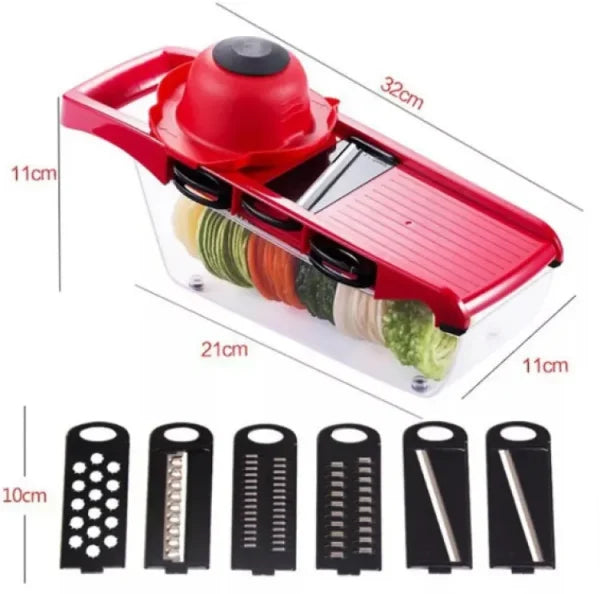 🔪 10-in-1 Mandolin Slicer & Vegetable Cutter – Manual Kitchen Tool with Stainless Steel Blades for Slicing, Grating, Peeling & More – Red Color