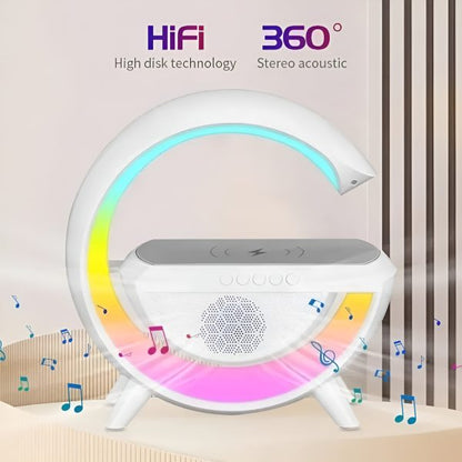 🌈 G-Shaped RGB LED Table Lamp with Wireless Charger – BT2301 Modern Desk Light with Touch Control & Color Changing Base