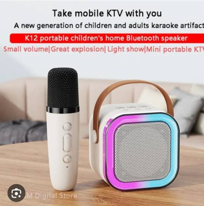 🎤 K12 Wireless Audio Microphone Bluetooth Karaoke Speaker – Portable Stereo Sound System with Dual Mics (Random Color)