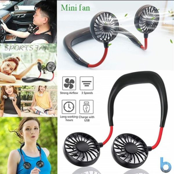 Neck Fan – Hands-Free Wearable Mini Sports Fan with 3-Speed Adjustment – Rechargeable Hanging Personal Cooling Fan for Outdoor & Indoor Use – Random Color