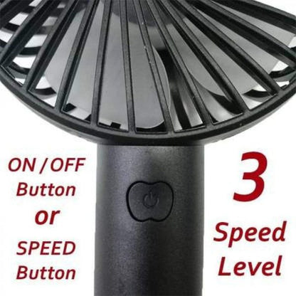 Portable USB Rechargeable Handheld Mini Fan – 3-Speed Strong Wind Electric Cooling Fan for Travel, Office & Outdoor Use – Compact & Lightweight – Random Color