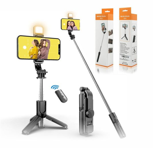 📸 R1s Selfie Stick Tripod with Bluetooth Remote & Built-in Light – 3-in-1 Wireless Selfie Stick Compatible with All Smartphones