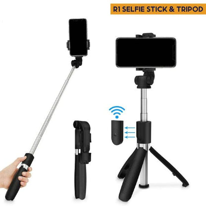 📸 R1s Selfie Stick Tripod with Bluetooth Remote & Built-in Light – 3-in-1 Wireless Selfie Stick Compatible with All Smartphones