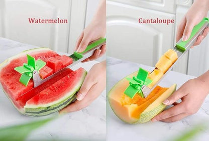 🌀 Windmill Watermelon Cube Cutter – 🍉 Stainless Steel Watermelon Slicer with Cutting Wheel – 🍽️ Fruit Corer Knife for Melons & Salad Prep – 🛠️ Easy Kitchen Gadget